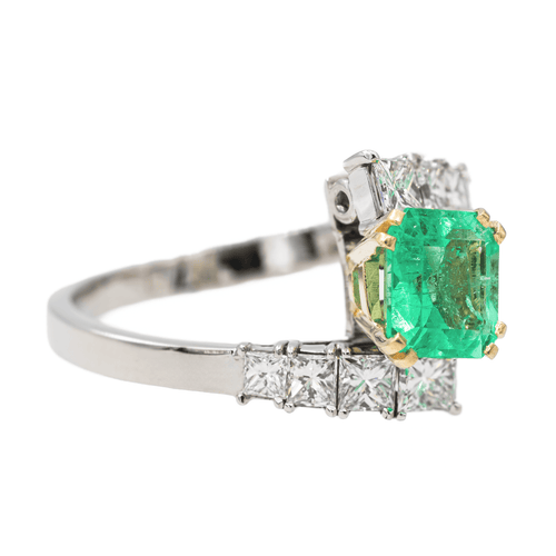 Bague 60 Bague en or blanc et jaune 18 carats avec émeraude et diamants 58 Facettes 2999638CN