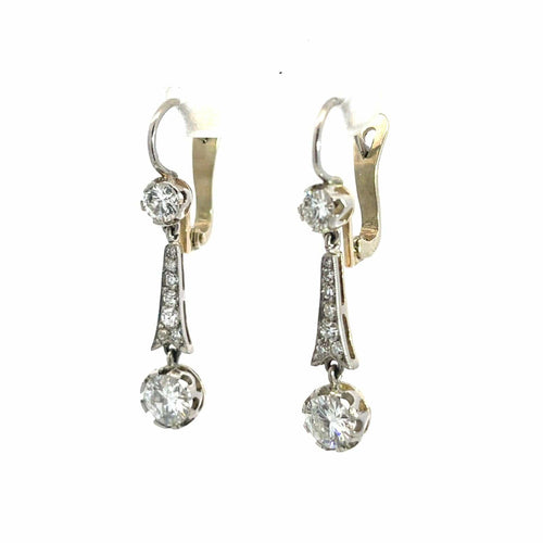 Boucles d'oreilles Style édouardien - Boucles d'oreilles pendantes en or jaune, platine et diamants 58 Facettes