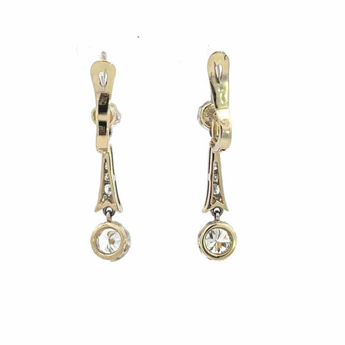 Boucles d'oreilles Style édouardien - Boucles d'oreilles pendantes en or jaune, platine et diamants 58 Facettes