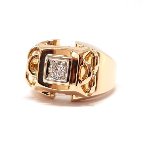 Bague 51 Bague tank en or jaune 18 carats avec diamant 0,20 ct 58 Facettes