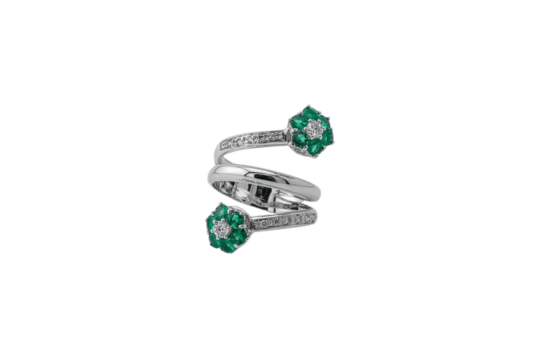 Bague 50 Bague spirale avec diamants et pierres vertes 58 Facettes anl777