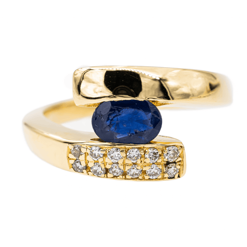Bague 54 Bague en or jaune 18 carats avec saphir ovale et diamants 58 Facettes 3042857CN