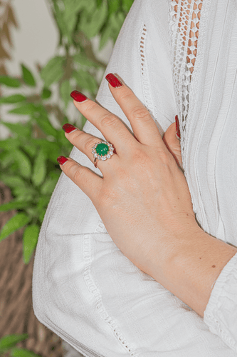 Bague 51 Bague marguerite en or jaune 18 carats émeraude et diamants 58 Facettes 3046564CN