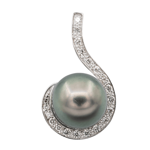 Pendentif Pendentif en or blanc 18 carats avec perle de Tahiti et diamants 58 Facettes 3079901CN