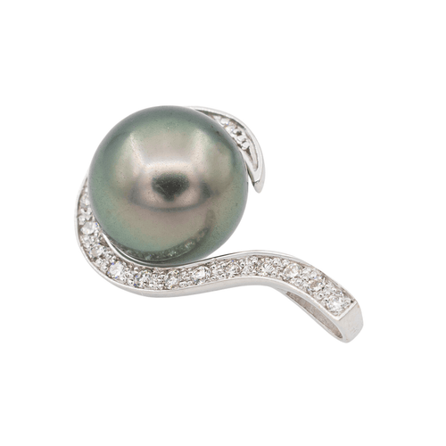 Pendentif Pendentif en or blanc 18 carats avec perle de Tahiti et diamants 58 Facettes 3079901CN