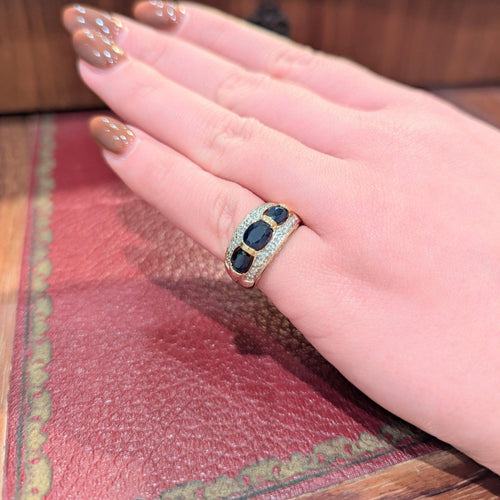 Bague 51.5 Bague en or jaune 18 carats avec saphirs et diamants 58 Facettes 30891