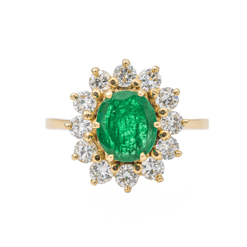 Bague 54 Bague pompadour en or jaune 18 carats, émeraude et diamants 58 Facettes 3090578CN