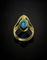 Bague 53 Bague - Topaze bleue taille marquise et diamants en or jaune 18 carats 58 Facettes