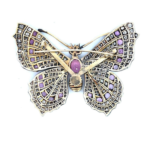 Broche Broche papillon en argent et or jaune avec diamants et tourmaline 58 Facettes 12345