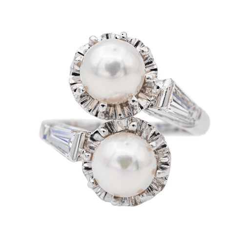 Bague 47 Bague toi et moi en or blanc 18 carats, perles et diamants 58 Facettes 3110014CN