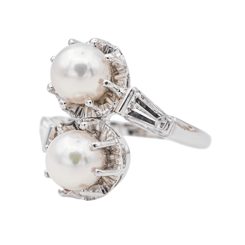 Bague 47 Bague toi et moi en or blanc 18 carats, perles et diamants 58 Facettes 3110014CN