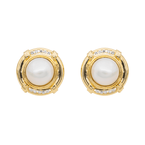 Boucles d'oreilles Boucles d'oreilles en or jaune 18 carats avec perles mabé et diamants 58 Facettes 3118588CN