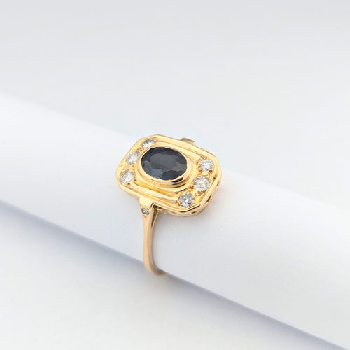Bague 58 Bague en or jaune 18 carats avec diamants et saphir 58 Facettes 31192