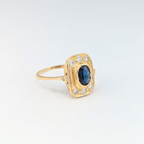 Bague 58 Bague en or jaune 18 carats avec diamants et saphir 58 Facettes 31192