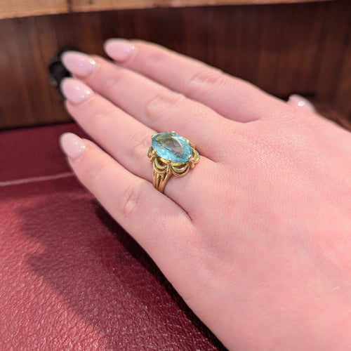 Bague 57 Bague en or jaune 18 carats et aigue-marine 58 Facettes 31220