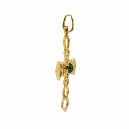 Pendentif Pendentif croix ajourée en or jaune 18 ct avec tourmaline verte 58 Facettes 31480