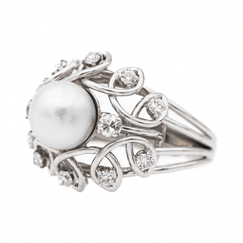 Bague 55 Bague Cocktail Or blanc Perle, Diamant 58 Facettes 3148552CN