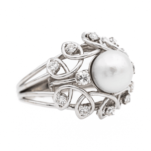 Bague 55 Bague cocktail en or blanc 18 carats avec perle et diamants 58 Facettes 3148552CN