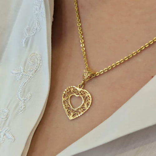Pendentif Pendentif cœur en filigrane en or jaune 18 carats 58 Facettes 32176