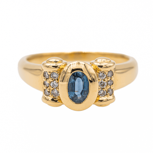 Bague 58 Bague rétro en or jaune 18 carats avec saphir et diamants 58 Facettes 3221903CN