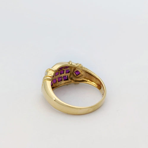 Bague 52 Bague en or jaune 18 carats avec rubis synthétiques et diamants 58 Facettes 32229