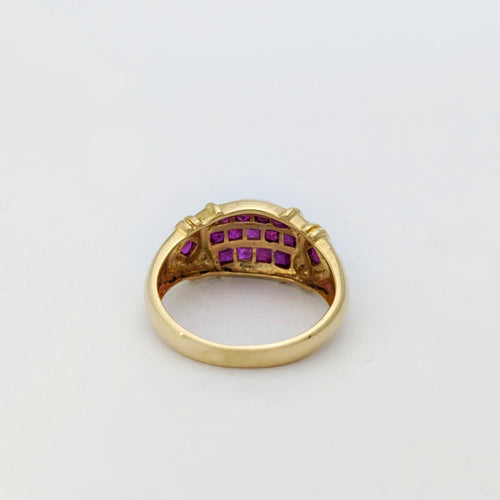 Bague 52 Bague en or jaune 18 carats avec rubis synthétiques et diamants 58 Facettes 32229
