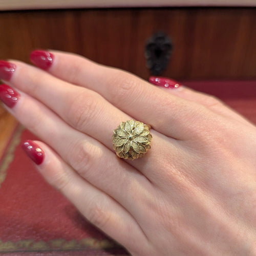 Bague 55.5 Bague florale ancienne en or jaune 18 carats 58 Facettes 32239