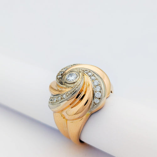 Bague 54 Tourbillon - Bague en or jaune et or blanc 18 carats et diamants 58 Facettes 32272