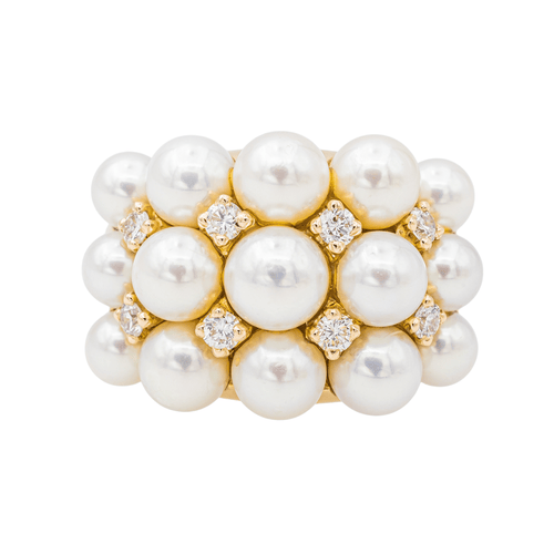 Bague 50 Bague cocktail en or jaune 18 carats avec perles et diamants 58 Facettes 3230366CN