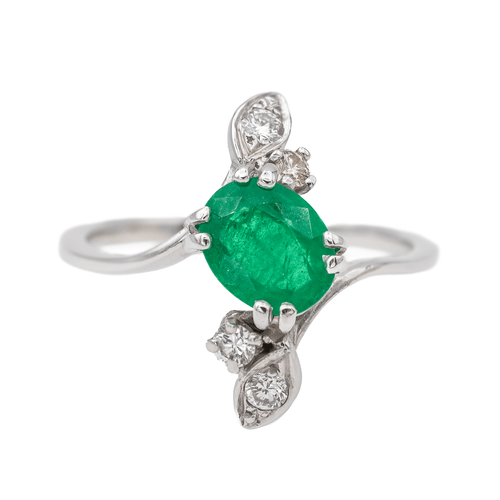 Bague 54 Bague Or blanc Emeraude, Diamant 58 Facettes 3233029CN