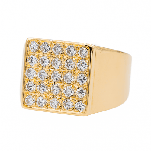 Bague 57.5 Bague chevalière pavée de diamants en or jaune 18 carats 58 Facettes 3240176CN