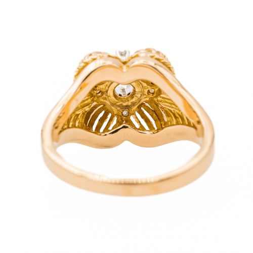 Bague 56 Bague fleur en or jaune et platine sertie de diamants 58 Facettes 3241053CN