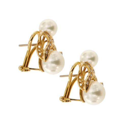 Boucles d'oreilles Boucles d'oreilles en or jaune 18 ct avec perles Akoya et diamants 58 Facettes 32421