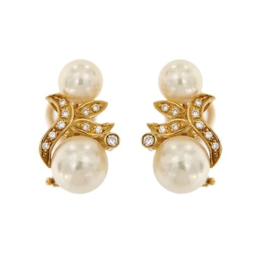 Boucles d'oreilles Boucles d'oreilles en or jaune 18 ct avec perles Akoya et diamants 58 Facettes 32421