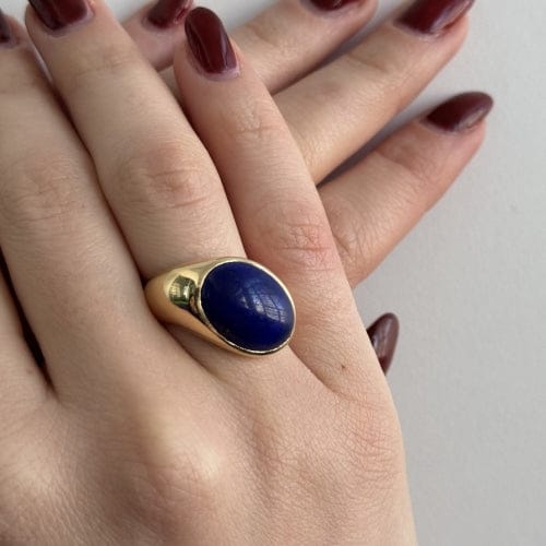 Bague 55 Bague jonc en or jaune 18 carats au lapis-lazuli cabochon 58 Facettes 32435