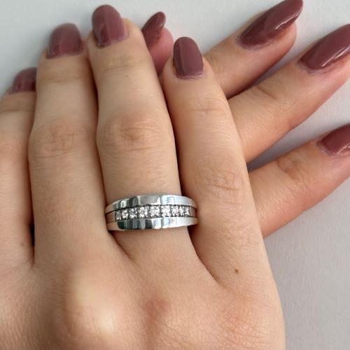 Bague 54 Chimento Aeternitas - Bague alliance en or blanc 18 kt et diamants 58 Facettes 32439