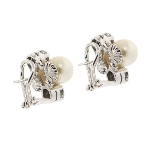 Boucles d'oreilles Boucles d’oreilles bouton perles et diamants en or blanc 18 ct 58 Facettes 32450