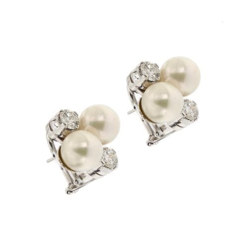 Boucles d'oreilles Boucles d’oreilles bouton perles et diamants en or blanc 18 ct 58 Facettes 32450