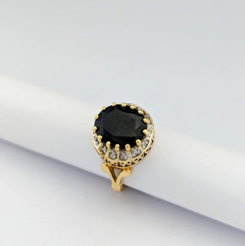 Bague 53 Bague en or jaune 18 carats avec saphir ovale et diamants 58 Facettes 32595