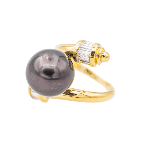 Bague 51 Bague en or jaune 18 carats avec perle de Tahiti et diamants 58 Facettes 3260296RV