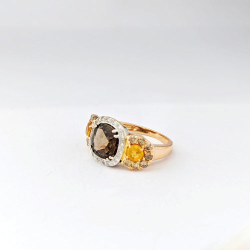 Bague 52 Bague en or rose et blanc 18 carats quartz fumé, citrines et diamants 58 Facettes 32603