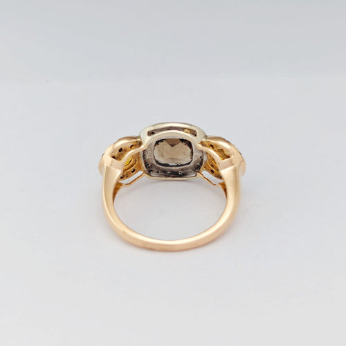 Bague 52 Bague en or rose et blanc 18 carats quartz fumé, citrines et diamants 58 Facettes 32603
