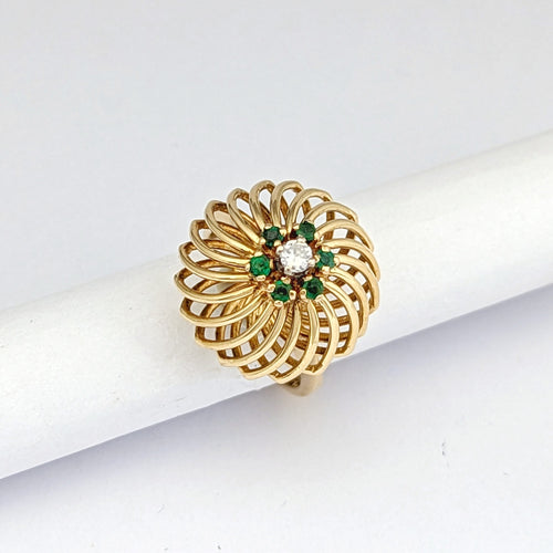Bague 48 Bague en or jaune 18 carats avec diamant et pierres vertes 58 Facettes 32611
