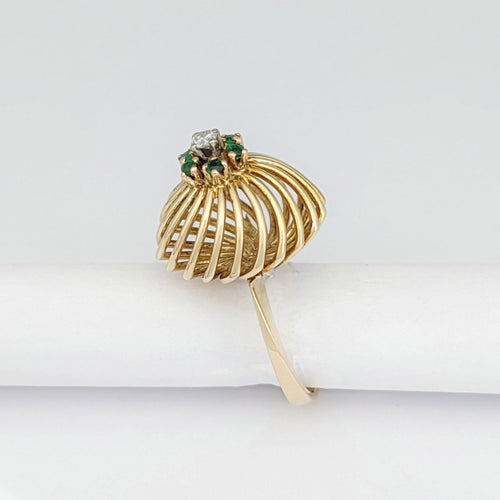 Bague 48 Bague en or jaune 18 carats avec diamant et pierres vertes 58 Facettes 32611