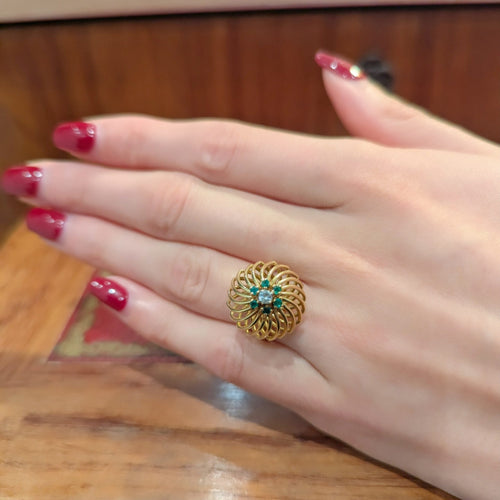 Bague 48 Bague en or jaune 18 carats avec diamant et pierres vertes 58 Facettes 32611