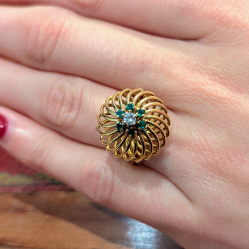 Bague 48 Bague en or jaune 18 carats avec diamant et pierres vertes 58 Facettes 32611