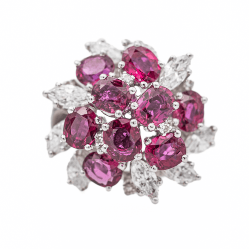 Bague 52 Bague fleur en or blanc 18 carats rubis et diamants 58 Facettes 3263779CN