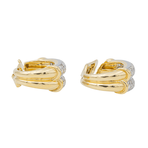 Boucles d'oreilles Piaget - Boucles d’oreilles créoles en or jaune et blanc serties de diamants 58 Facettes 3263782CN