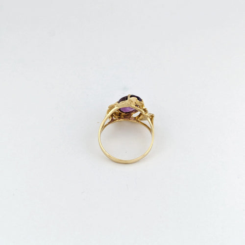 Bague 53 Bague motif feuille en or jaune 18 carats et améthyste 58 Facettes 32697