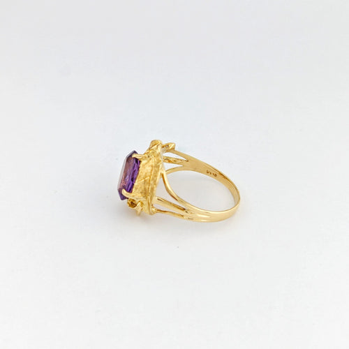Bague 53 Bague motif feuille en or jaune 18 carats et améthyste 58 Facettes 32697